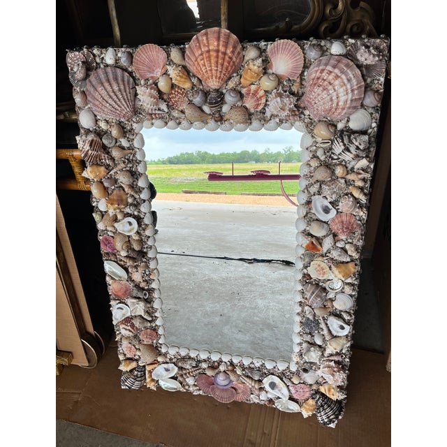 American American Handcrafted Seashell Encrusted Wall Mirror For Sale - Image 3 of 12