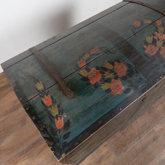 19th Century Swedish Original Painted Dome-Top Trunk, Dated 1863 For Sale - Image 6 of 15