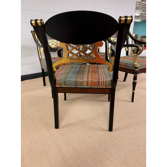 1980s Set of 4 Extraordinary Hand Carved, Lacquered and Guilded Arm Chairs From John Widdicomb For Sale - Image 9 of 12