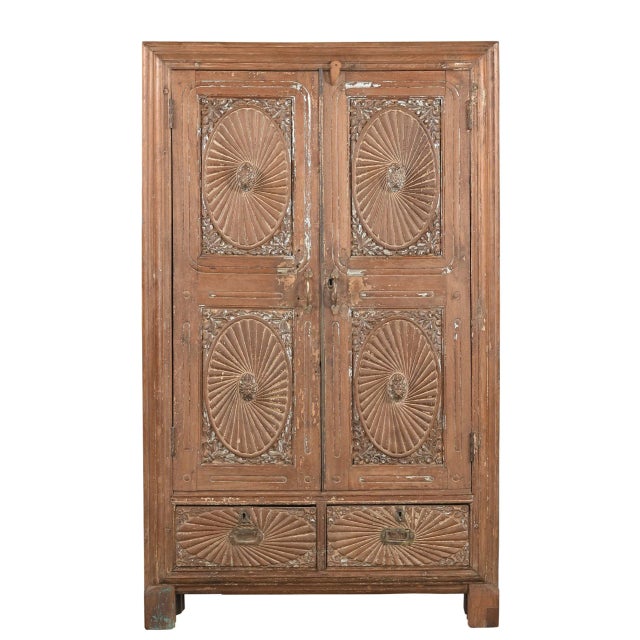 Farmhouse Antique Anglo/Indian Carved Teakwood Armoire For Sale - Image 3 of 5