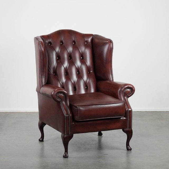Chesterfield Wing Chair in Cowhide Leather For Sale - Image 13 of 13