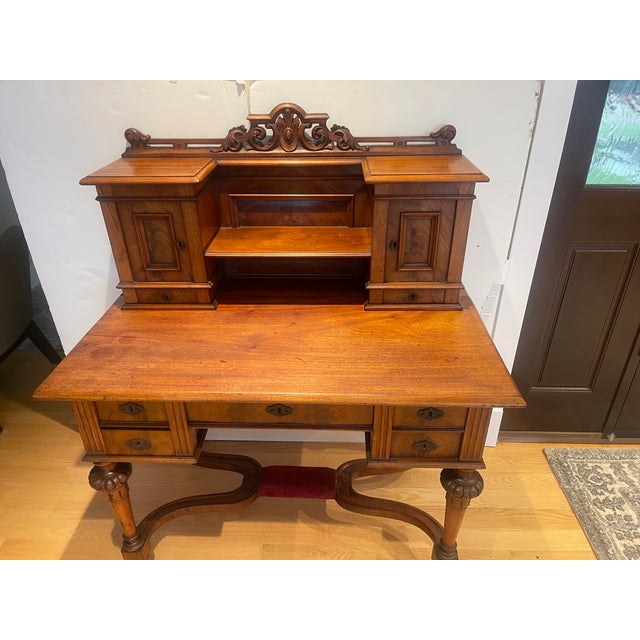 19th Century Antique French Writing Desk With Unusual Velvet Footrest For Sale - Image 15 of 17