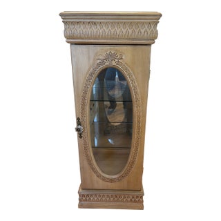 1980's Ethan Allen Style Blonde Pier-Curio Cabinet, With Handcrafted Wood Details For Sale