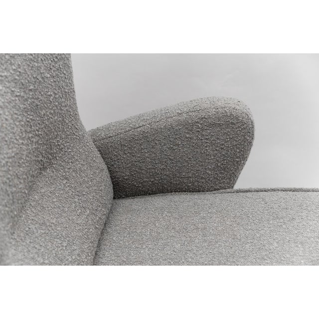 Large Grey Boucle Fabric Wingback Armchair, Italy, 1950s For Sale - Image 9 of 10