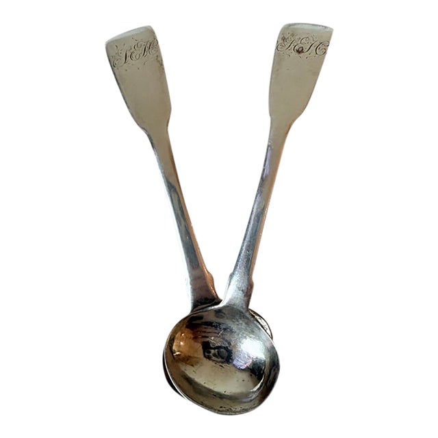 Vintage Sterling Silver Salt Spoons, Monogrammed, a Pair For Sale