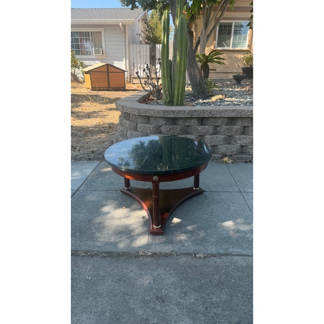 Vintage French Empire Neoclassical Style Mahogany Green Marble TopCoffee Table For Sale - Image 12 of 13