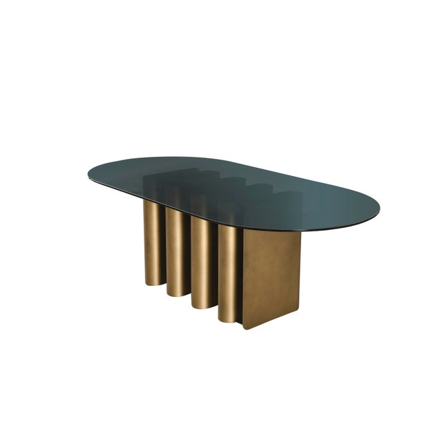Romeo Glass Top Sculptural Oval Dining Table in Brass For Sale In Los Angeles - Image 6 of 7