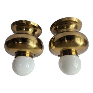 Mid-Century Brass Flush Mounts, Italy, 1970s, Set of 2 For Sale