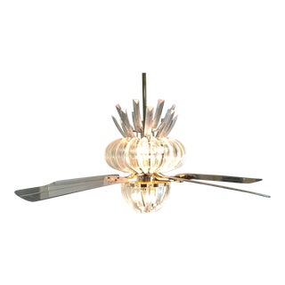 Translucent Vintage Mid Century Modern Lucite Chandelier 5 Blade Ceiling Fan For Sale