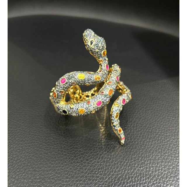 Bochic "Orient" Vintage Sapphire & Ruby Serpent Cuff Set In 18K Gold & Silver For Sale - Image 17 of 18