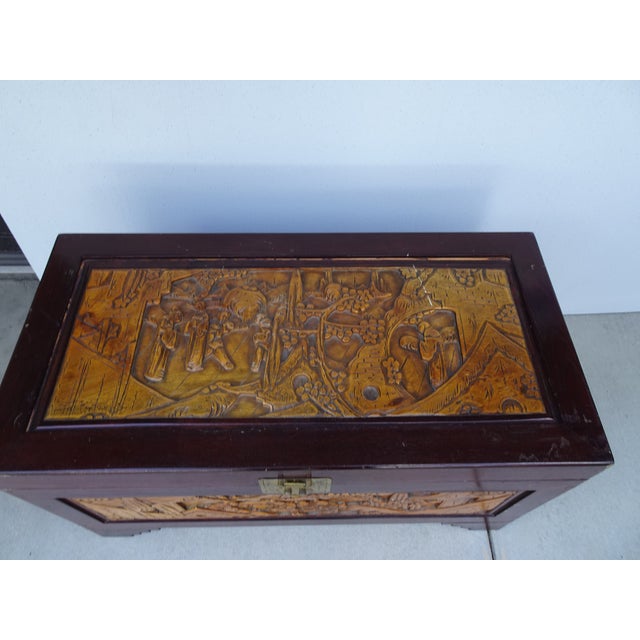 Vintage Chinese Asian Ornately Carved Wood Camphor Dorwy Hope Chest ~ Trunk For Sale - Image 13 of 13