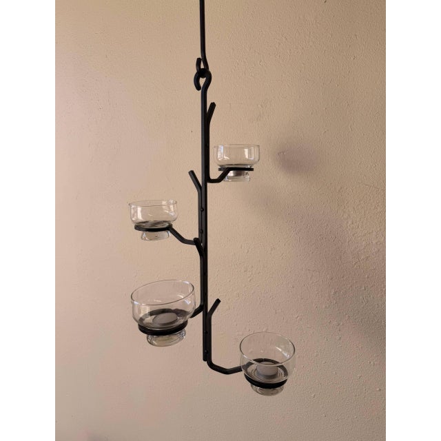 Mid 20th Century Scandinavian Wrought Iron Hanging Candelabra / Candle Holder in the Manner of Erik Höglund For Sale In Los Angeles - Image 6 of 9