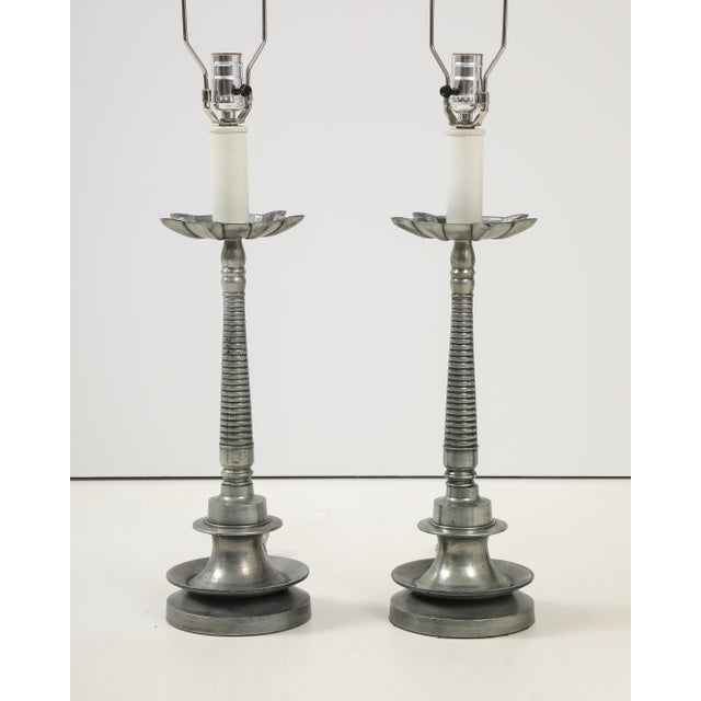1960's Aluminum French Table Lamps - A Pair For Sale - Image 4 of 10