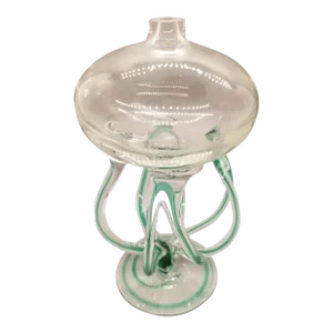 Vintage Hand Blown Glass Oil Lamp Clear Green Iridescent Jozefina Krosno