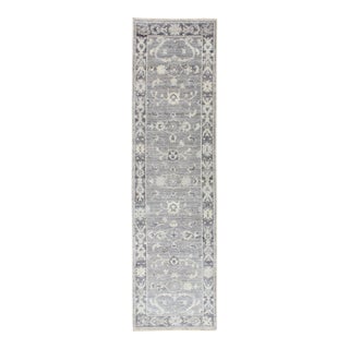 Angora Turkish Oushak Runner in Soft Gray and Ivory With Floral 2'8 X 10'1 For Sale