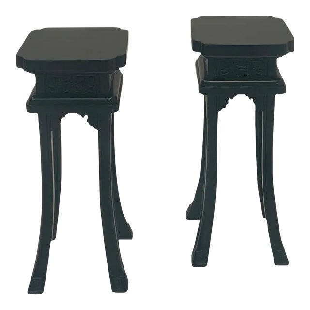 Carved Ebonized Maison Jansen Style Side Tables -A Pair For Sale
