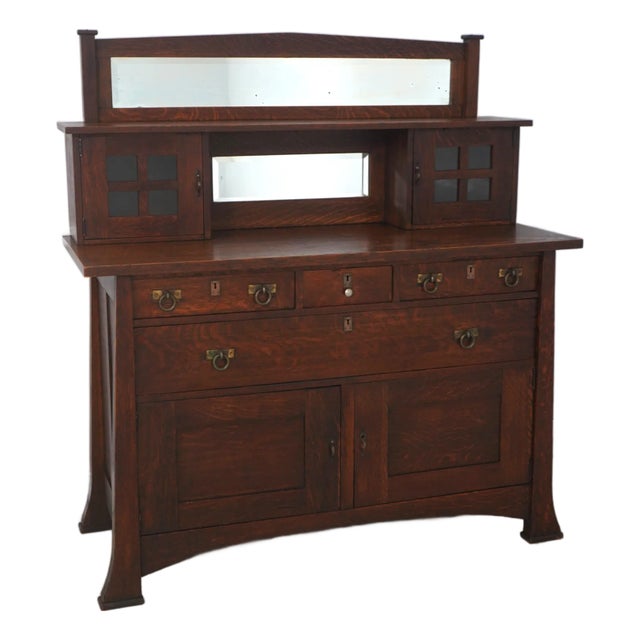 Antique Limbert Style Mission Oak Sideboard W. Mirror For Sale