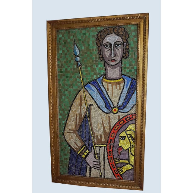 Blue Large Framed Ceramic Mosaic Artwork of Roman Warrior, 1960s For Sale - Image 8 of 9
