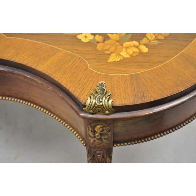 Antique French Louis XV Style Floral Inlay Walnut Coffee Table With Drawer For Sale - Image 12 of 15