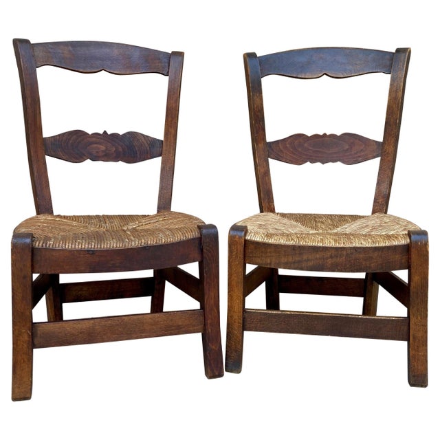 Mid 20th Century Mid 20th Century French Oak and Rush Armchairs, Set of 2 For Sale - Image 5 of 18