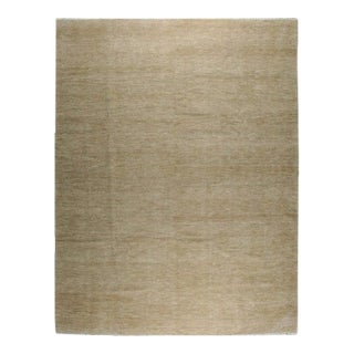 8x10 Ivory Hand-Knotted Modern Wool Subtle Striations Geometric Carpet Rug For Sale