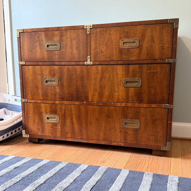 Mid-Century Henredon 4 Drawer Campaign Dresser—two Available For Sale - Image 12 of 13