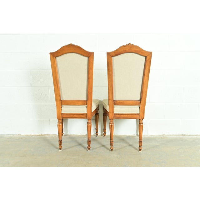 Baker Furniture Style French Regency Louis XVI Carved Walnut Dining Chairs, Set of Four For Sale - Image 11 of 12