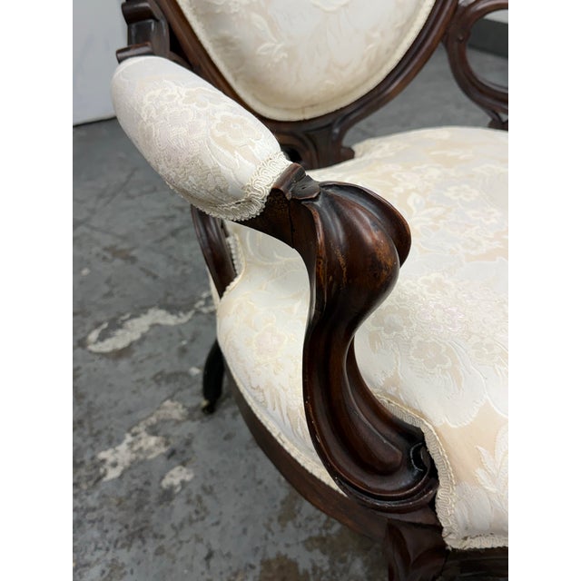 Victorian Rococo Revival Carved Wood Balloon Back Armchair For Sale - Image 10 of 12