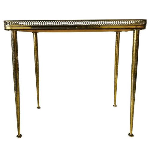 Metal Vintage Hollywood Regency Neoclassical Brass Side Table with Leather Top and Gallery Edge, 1960s For Sale - Image 7 of 13
