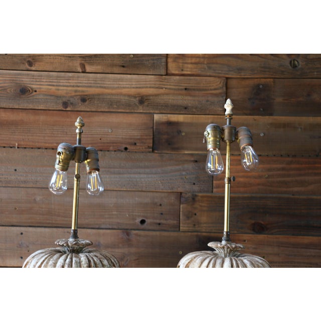 Vintage Italian Carved Wood Pineapple Table Lamps — Pair For Sale - Image 16 of 18