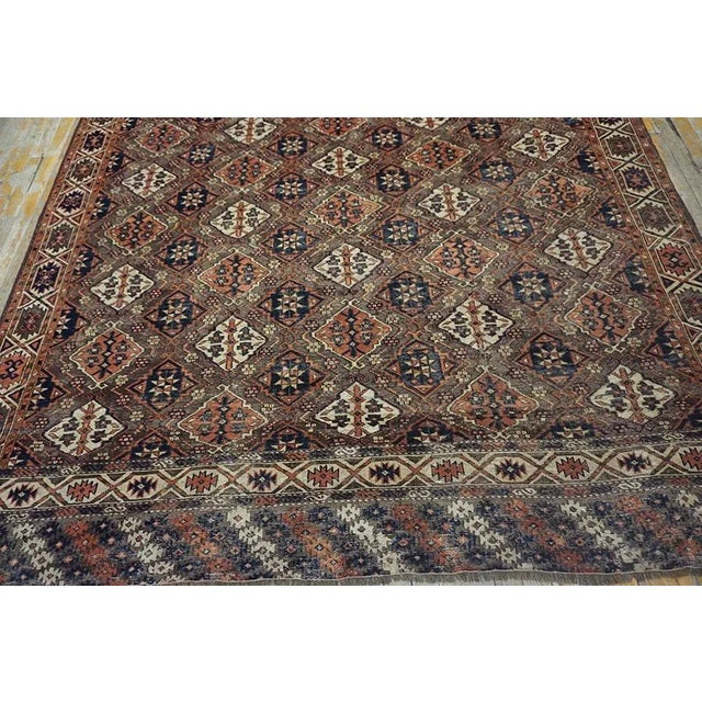 Textile Special Auburn Brown Ground Color With Multicolor Diamond Pattern Geometric Design Antique Central Asian Chodor Turkmen Rug For Sale - Image 7 of 13