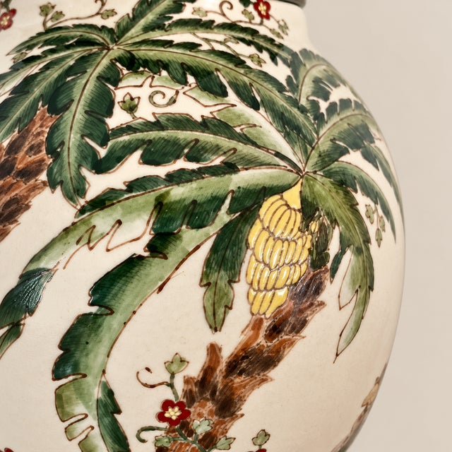 Mid 20th Century Vintage Fredrick Cooper Chinoiserie Asian Ralph Lauren Style Handpainted With Palm Trees & Fez Monkeys Table Lamp For Sale - Image 5 of 11