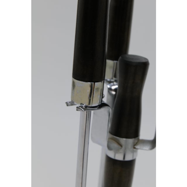 Hollywood Regency Mid Century Chrome and Wood Fireplace Tools For Sale - Image 3 of 17