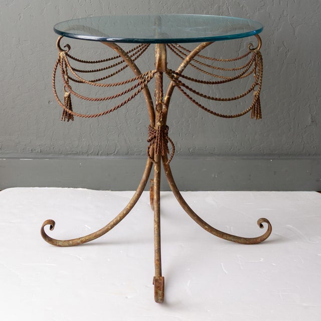 Rustic Italian Brass Rope and Tassel Rustic Outdoor Drinks Table For Sale - Image 3 of 18