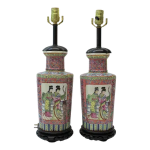 Asian Motif Unglazed Ceramic Lamps