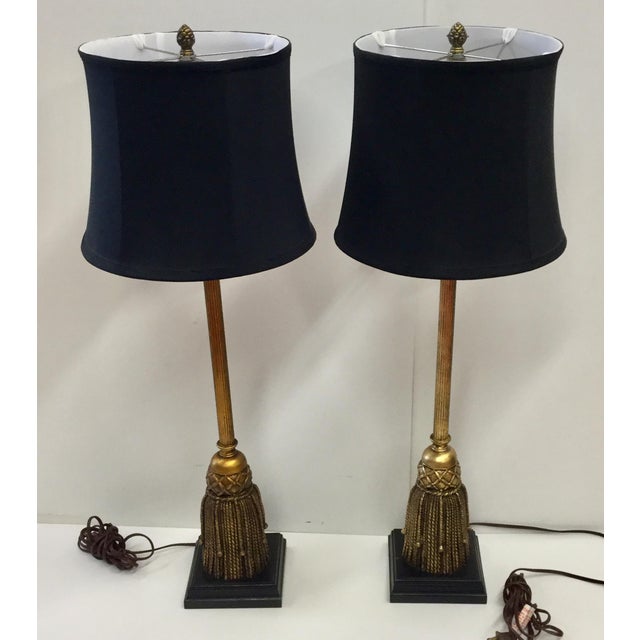 Vintage Tall Tassel Wood Gilded Table Lamps a Pair Chairish