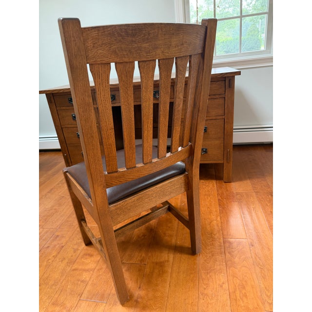 Wood Craftsman Stickley Junior Executive Oak Desk and Cottage Chair With Leather Seat For Sale - Image 7 of 17