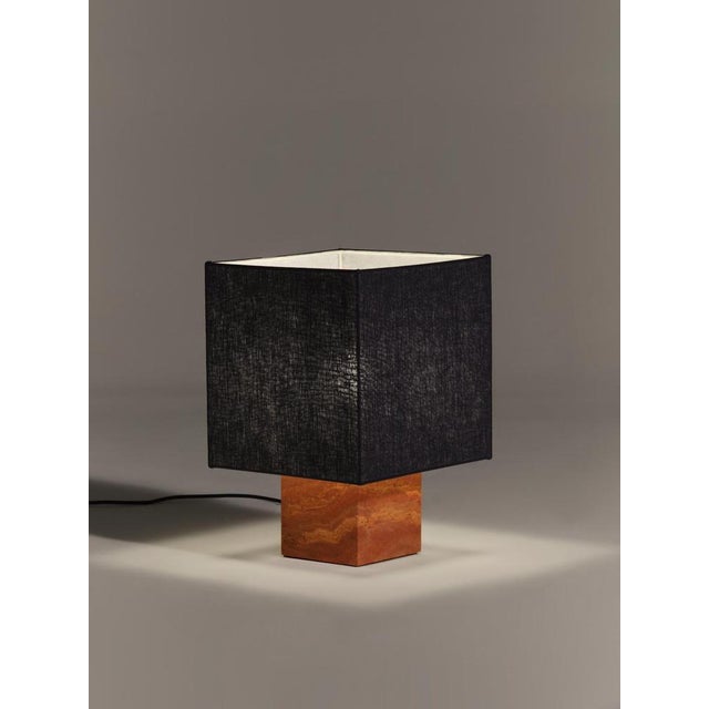 Red Travertine Small Roma 1 Square Table Lamp by Nassi For Sale - Image 4 of 11