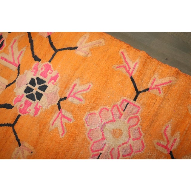 Bright Orange Floral Vintage Tibetan Rug rug no.j4589 For Sale In New York - Image 6 of 7