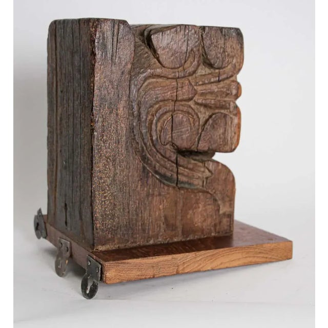 18th Century Antique Indian Rajasthan Carved Wood Temple Corbel Architectural Wall Bracket For Sale - Image 5 of 13