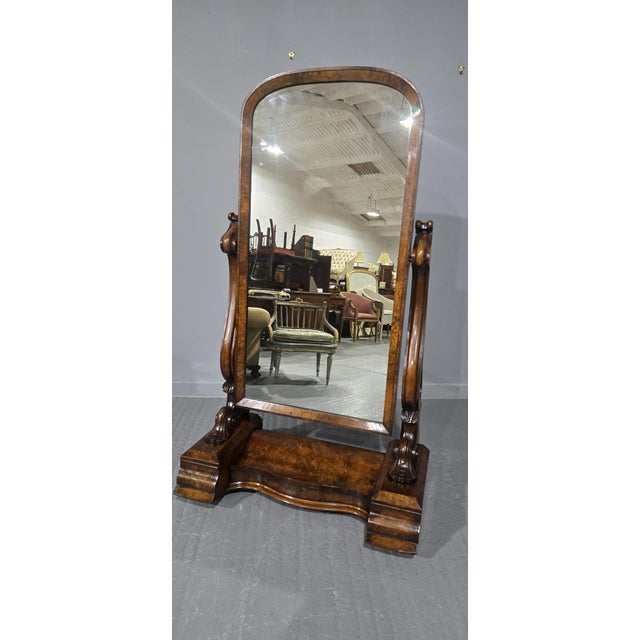 Burr Walnut Cheval Mirror, 1880s For Sale - Image 10 of 11