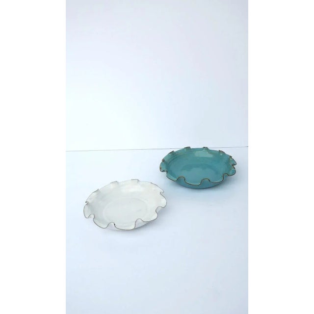 Sky Blue Pottery Bowl with Ruffled Edge For Sale - Image 9 of 13
