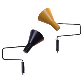 Black and Yellow 7101 Paperclip Elbow Sconces by J. J. M. Hoogervorst for Anvia, 1950s, Set of 2 For Sale
