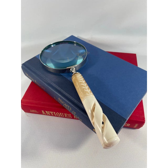 Vintage Magnifying Glass With Carved Ivory Style Handle For Sale - Image 9 of 11