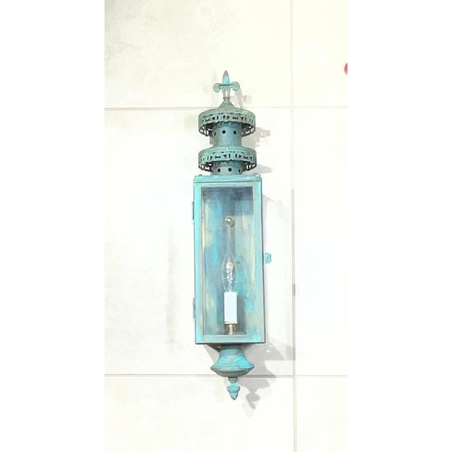 Single Vintage Solid Brass Wall Hanging Lantern For Sale - Image 4 of 16