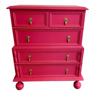Vintage Mid Century Peony Pink Lingerie Nightstand For Sale