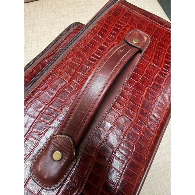 Embossed Crocodile Leather Trolley Luggage, Maroon For Sale - Image 10 of 13