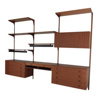 1960's h.g. Mobler Furniture Teak or Walnut Wall Unit For Sale