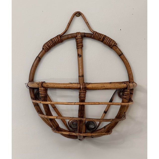 Boho Chic Bamboo & Rattan Round Wall Pocket For Sale - Image 4 of 12