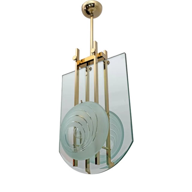Mid-Century Modern Italian Brass and Crystal Pendant from Galotti & Radice, 1970 For Sale